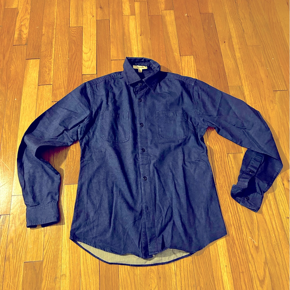 🗜️ FISCHER WORK WEAR BLUE DENIM WORKMAN CONSTRUCTION BUTTON UP SHIRT